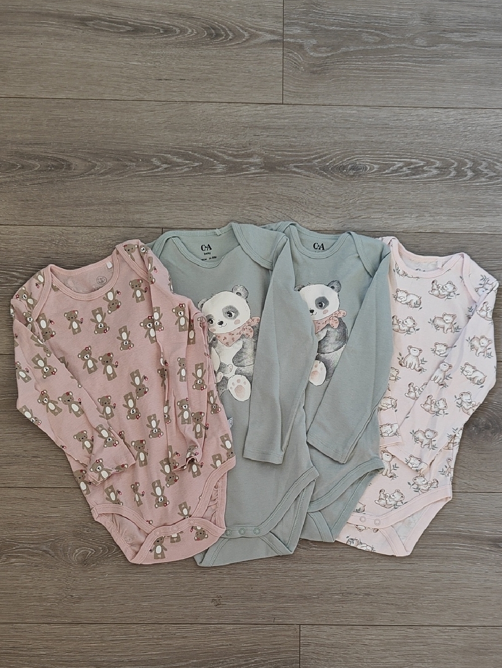 98cm (18-36m) Kids Long-Sleeve One-Piece Bodysuits - Pink & Sage (Set of 4) NEW